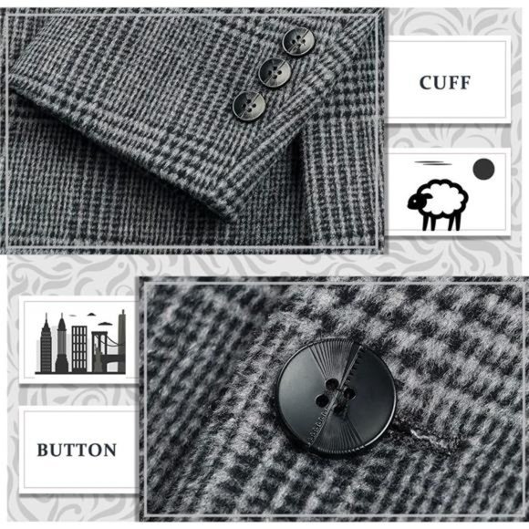Men's Wool Peacoat Winter Buttons Jacket Windproof Classic Pea Coat - Picture 6 of 7